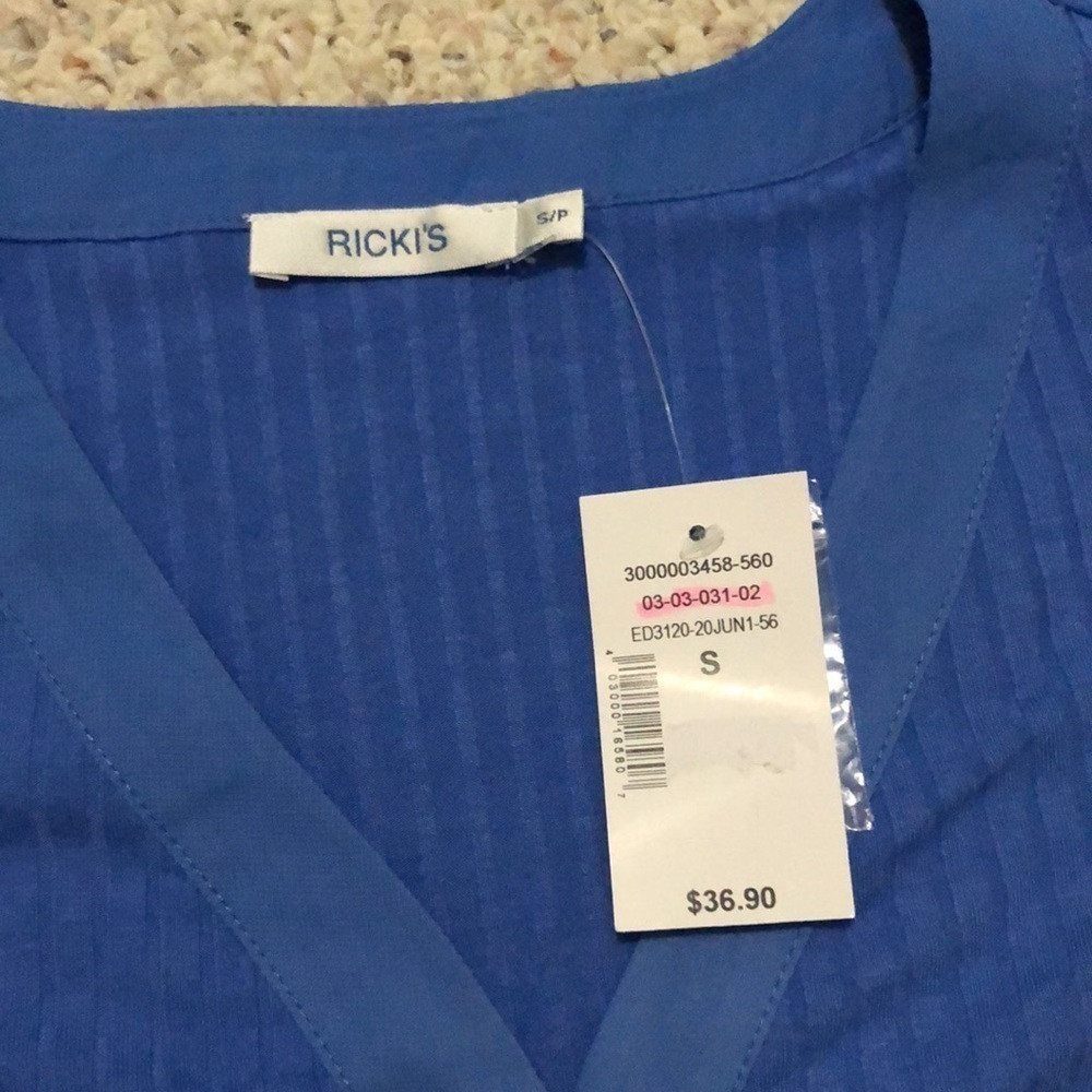 💜 S 💜 Blue Tank Buttons V-Neck Ribbed Henley - Picture 7 of 9